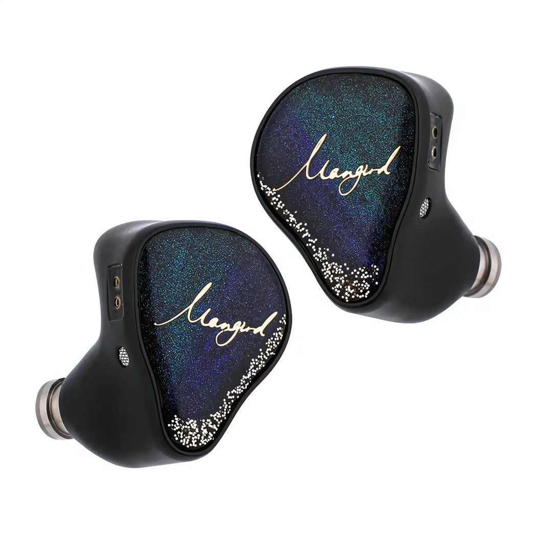 XENNS Mangird Tea Pro IEMs floating diagonally front facing inward center whitebox