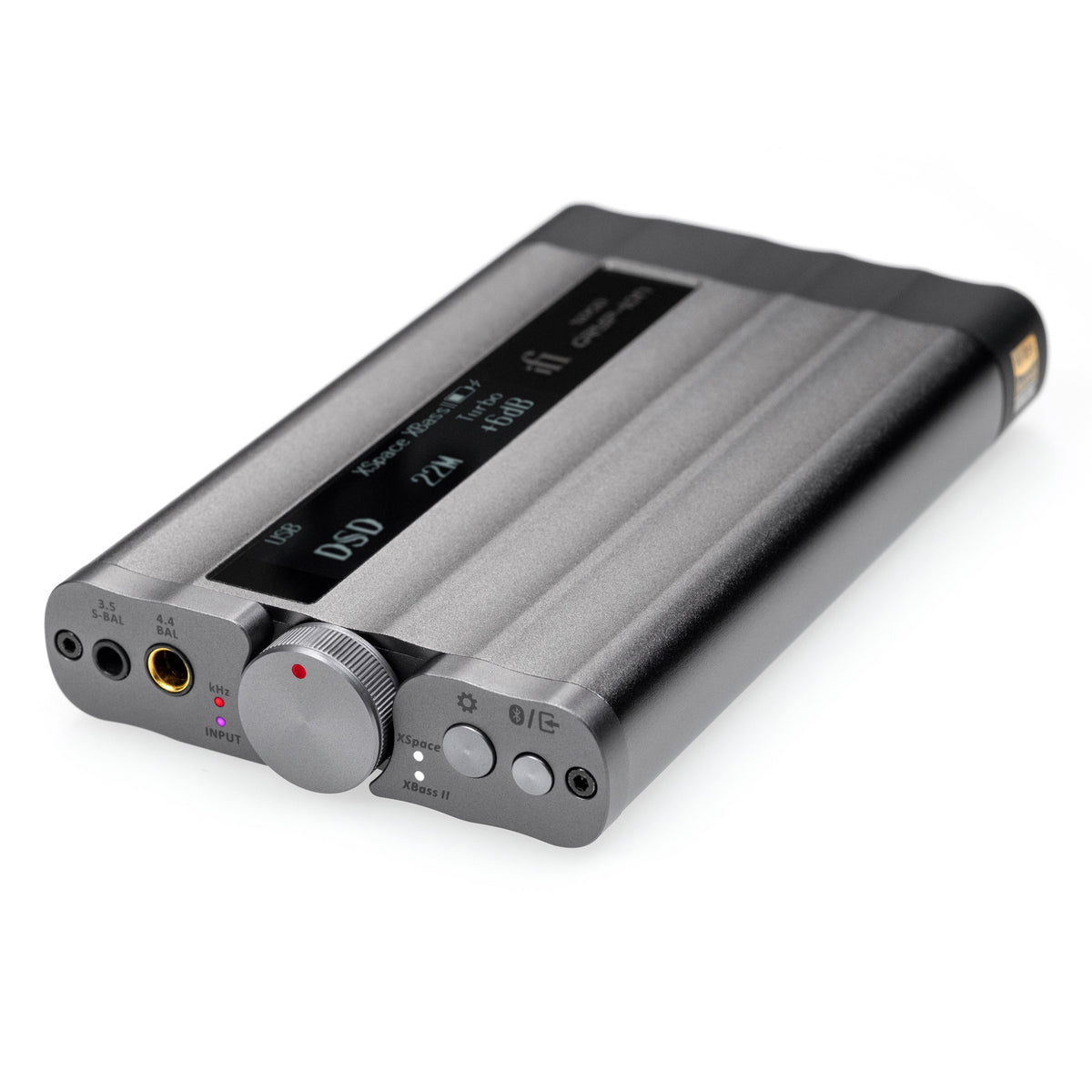 iFi xDSD Gryphon front quarter over white background