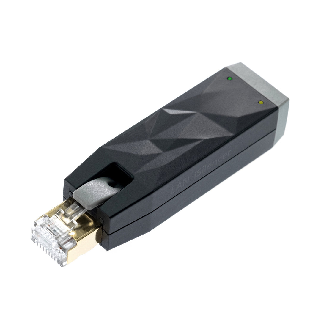 iFi LAN Silencer top quarter over white background